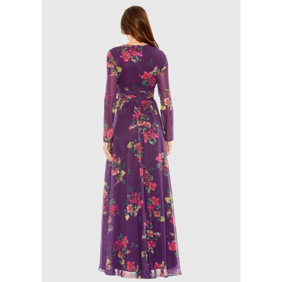 Mac Duggal Long Sleeve Ruched Top Deep V-Neckline Gown Purple Size 10 NWT #68558 - Picture 10 of 16